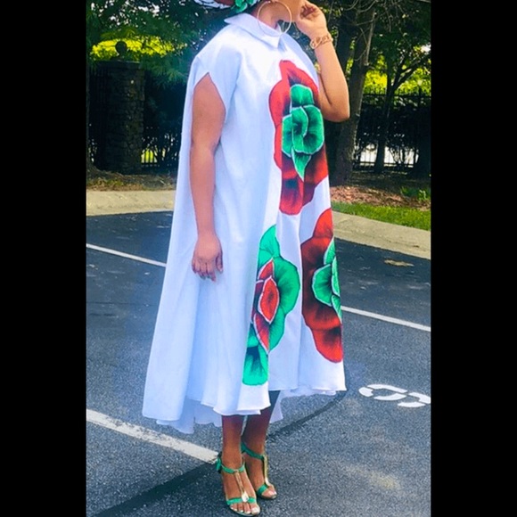 Vintage Style Floral White ALine Ankle HI-Low Flow Length Gorgeous Flowing Dress - Picture 2 of 6